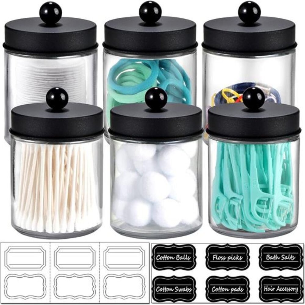 6Pc Apothecary Jars Bathroom Vanity Organizer-Rustic Farmhouse Decor Storage